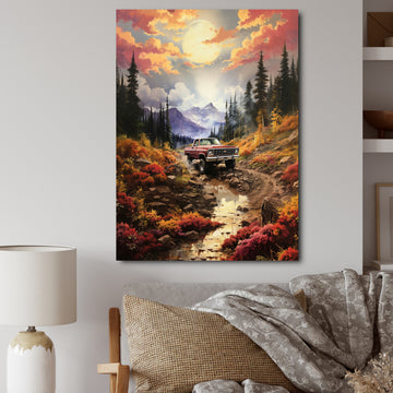 Yellow Pickup Truck Mountain Majesty - Pickup Truck Canvas Wall Art